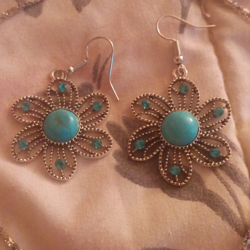 NEW Torquoise & Silver Earrings& Necklace Set - Picture 2 of 6